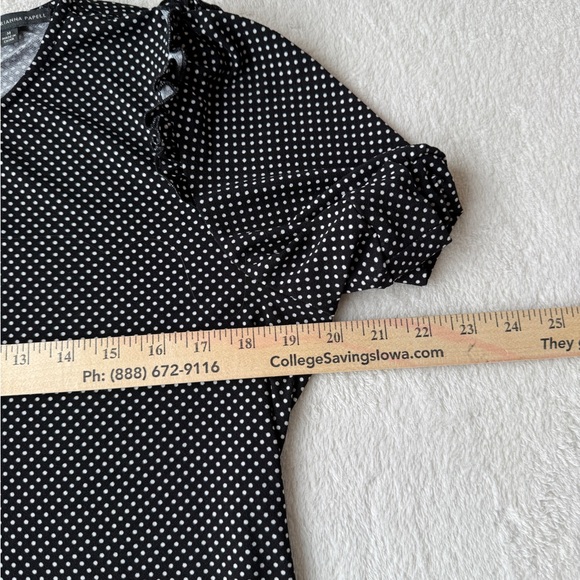 Adrianna Papell Polka Dot Blouse Size M Black Puff Sleeve Chic Top - Picture 10 of 15